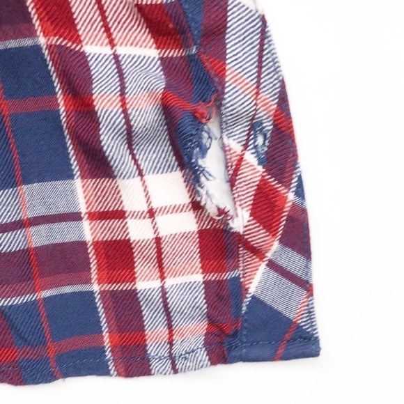 Sneak Peek red/blue plaid long sleeve button down tunic top - Picture 2 of 6